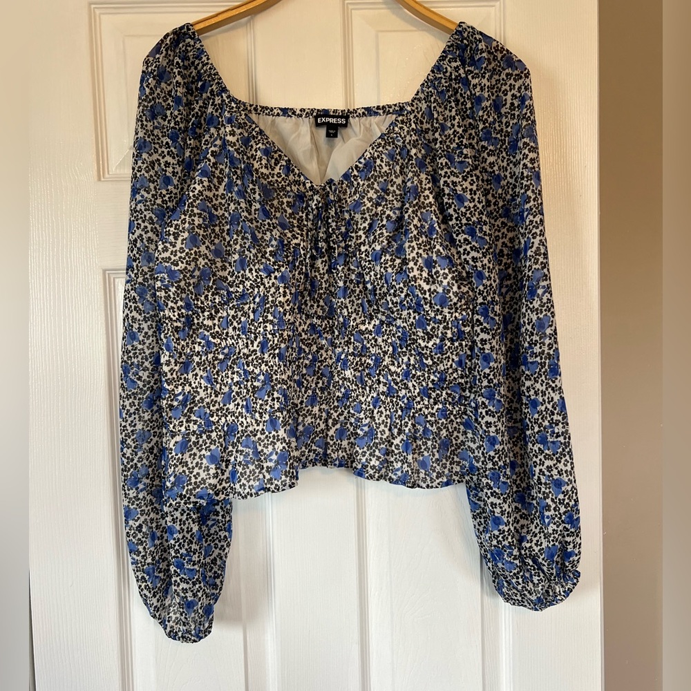 Express Blue and Black Floral Shirt